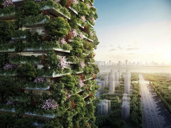 1.100 Bäume werden auf den Fassaden der beiden Nanjing Türme wachsen, die der italienische Architekt Stefano Boeri in der chinesischen Millionenstadt baut. Die Türme sollen 2018 fertig sein.