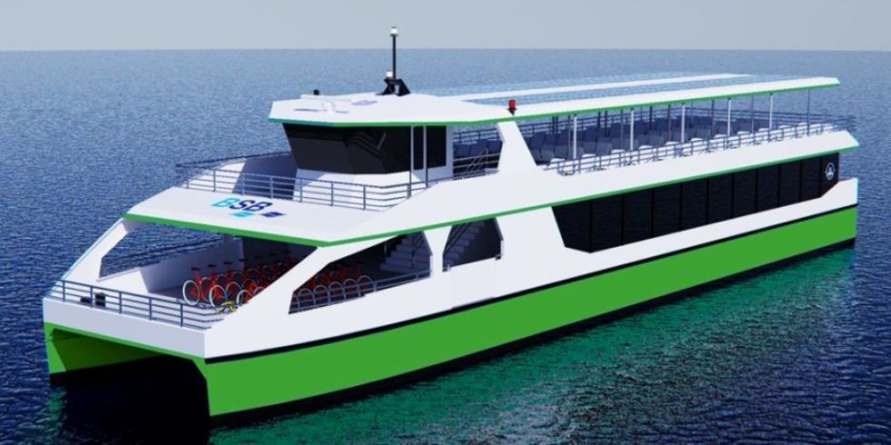 Entwurf für die geplanten elektrisch betriebenen Passagierschiffe der BodenseeSchiffsbetriebe (BSB). Foto: BSB